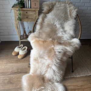 Follkee Natural Two‑Pelt Sheepskin Rug – Champagne Beige Icelandic & Australian Real Hide
